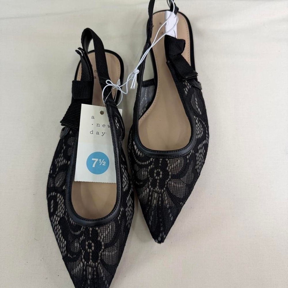 Black lace slingback flats by A New Day, size 7.5